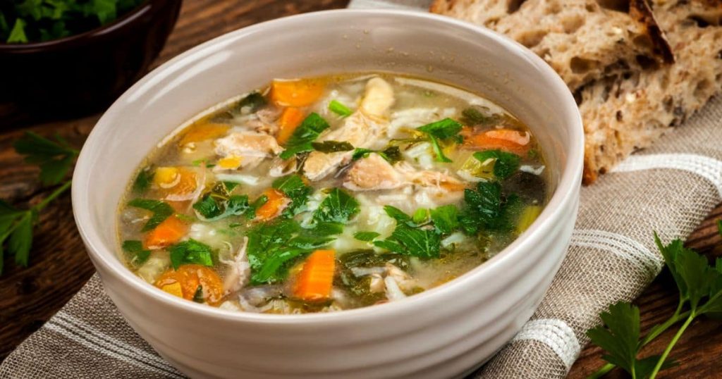 Chicken soup with rice and vegetables