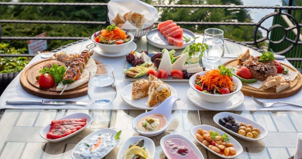 Banquet table with snacks 
